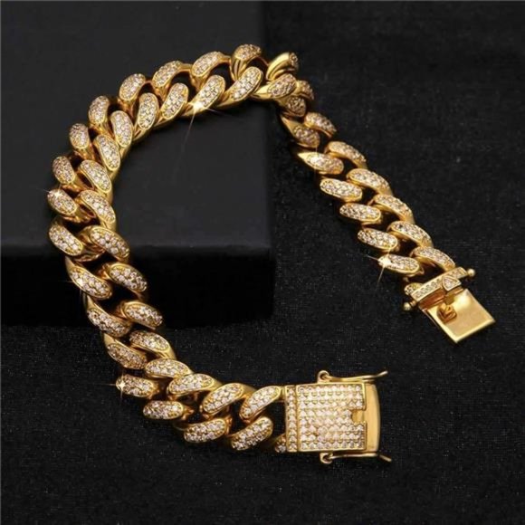 12mm Cuban Link Bracelet Iced Out Miami Gold Plated Hip Hop Rapper Bling Mens - Picture 2 of 6